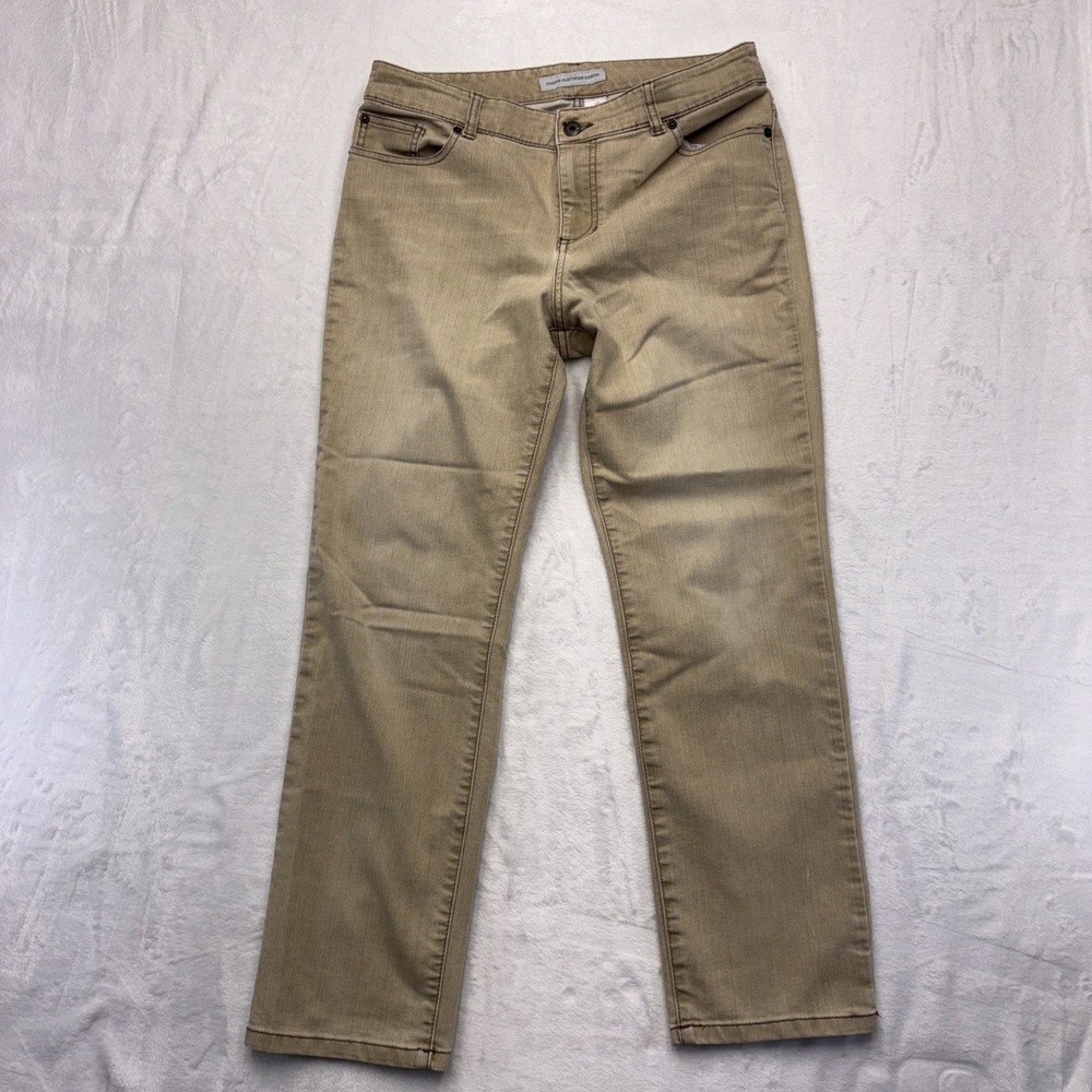 Y2K Chico's Platinum Denim Slim Leg Khaki Jeans Sz 2 Short Zebra Lining 2000s